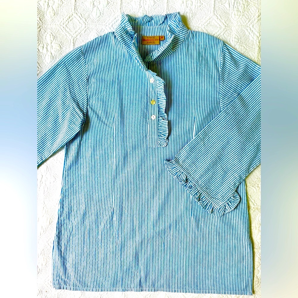 Blue and white seersucker tunic by Rungolee